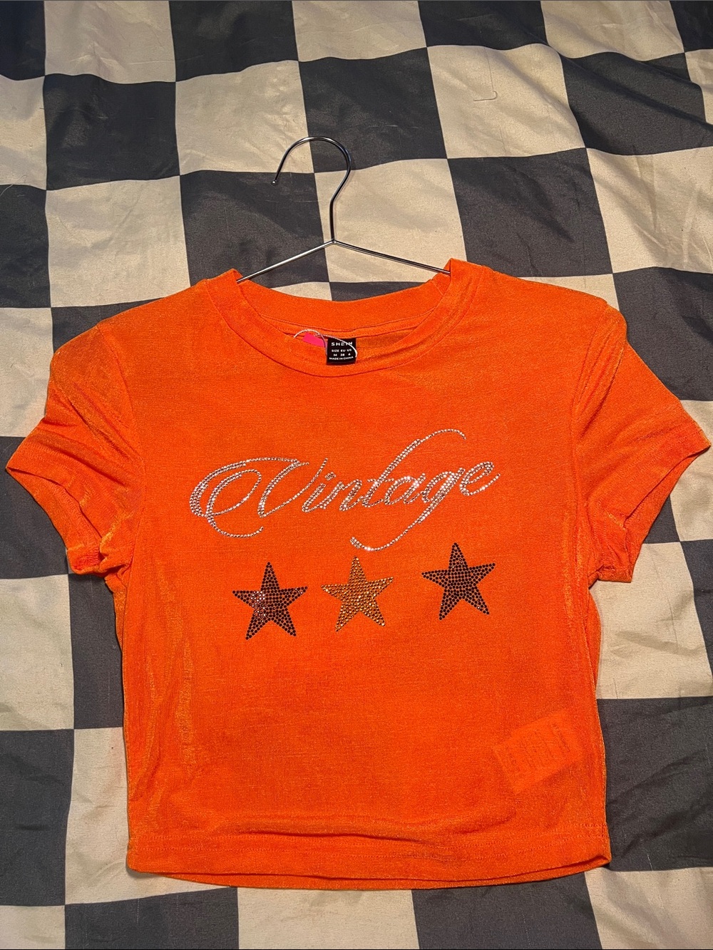 Vintage Y2K Rhinestone Stars Orange Crop Tee